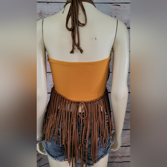 Gorgeous brown macreme tunic tank top with rhinestone bead - Picture 7 of 8